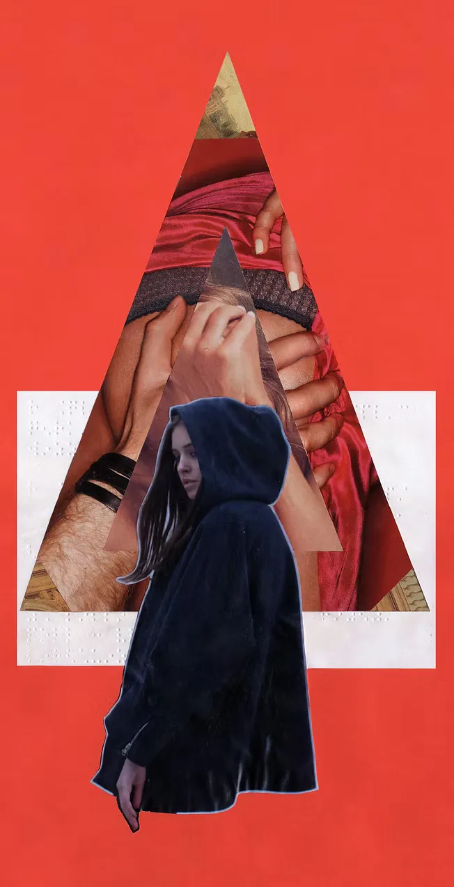 Surreal mixed media collage titled Lust, from The Holy Ground series, examining female sexuality and desire.